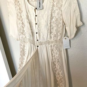 Buckle Lace Button Bohemian Dress